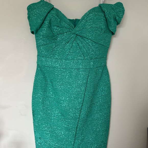 Tadashi Shoji Off-Shoulder Jacquard Cocktail Dress Jasmine Green Size 8 - Picture 4 of 8
